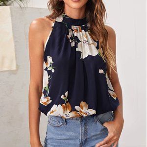 Floral Halter Sleeveless Top
